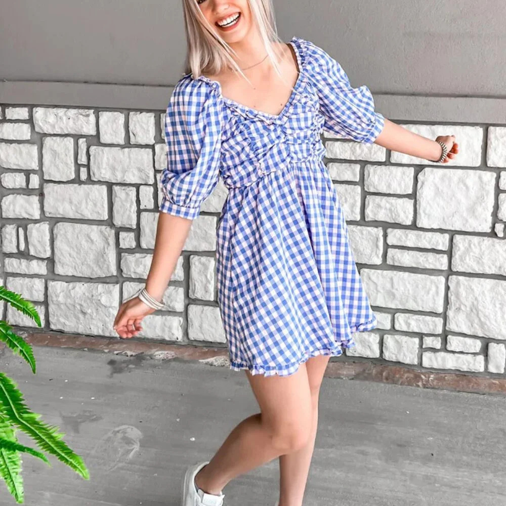 Buddy Love Dress Women's‎ XS Poppy Gingham Smocked Ruffle Mini Preppy Coastal